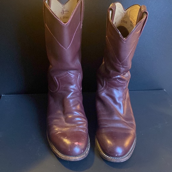 Justin Leather Boots. Burgundy Brown-Red. Soft Leather. Size 6.5B - Picture 3 of 5